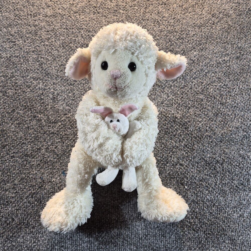 GUND Nursery Rhymes Lamb Plush Stuffed Animal Holding Bunny Cream White Soft